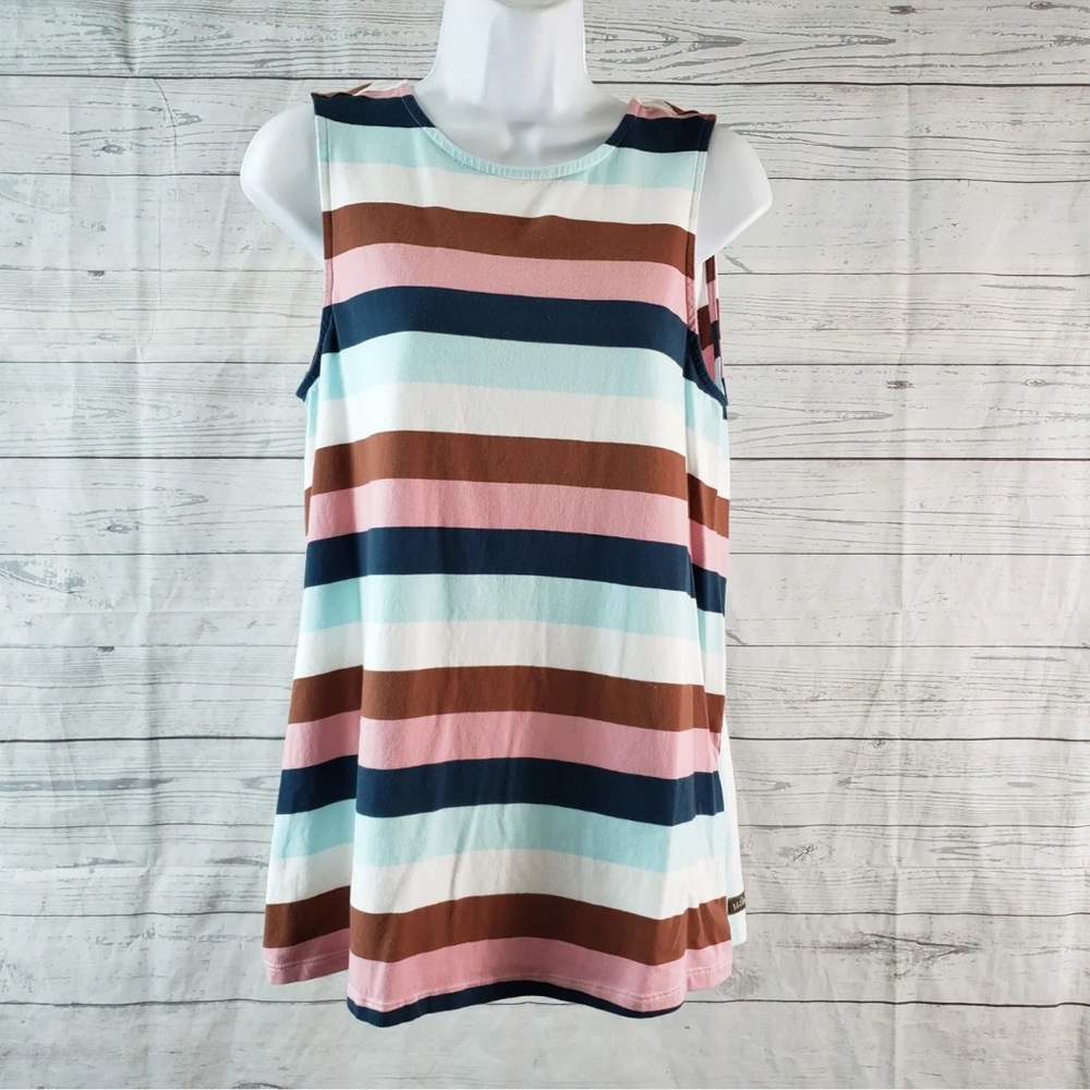 Matilda Jane Womens Tank Top Sz Small Blue Pink Stripe Tie Back Cotton Blend